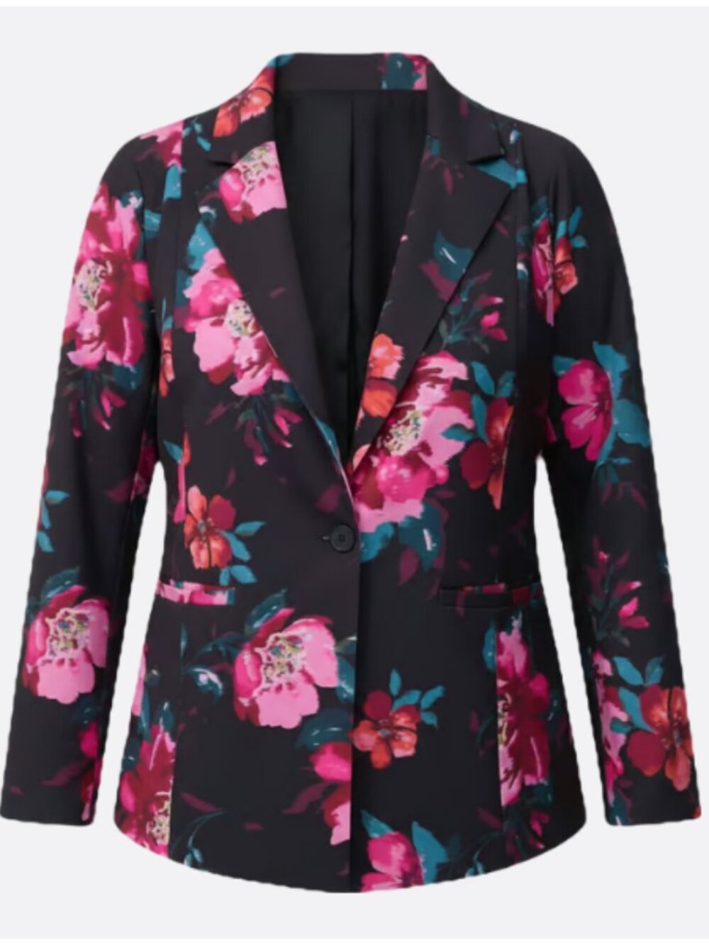 Torrid Studio Crepe Floral Notch Collar Blazer in Black Floral – Size 1 / 1X